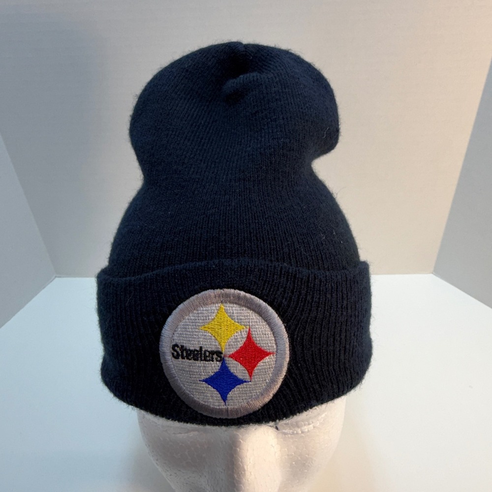 Pittsburgh Steelers NFL Embroidered Logo Beanie Hat Knit Black Vintage OS